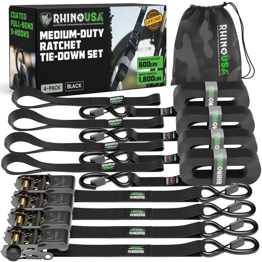Rhino Usa 1" X 15' Ratchet Tie-Down Set (4-Pack) 1