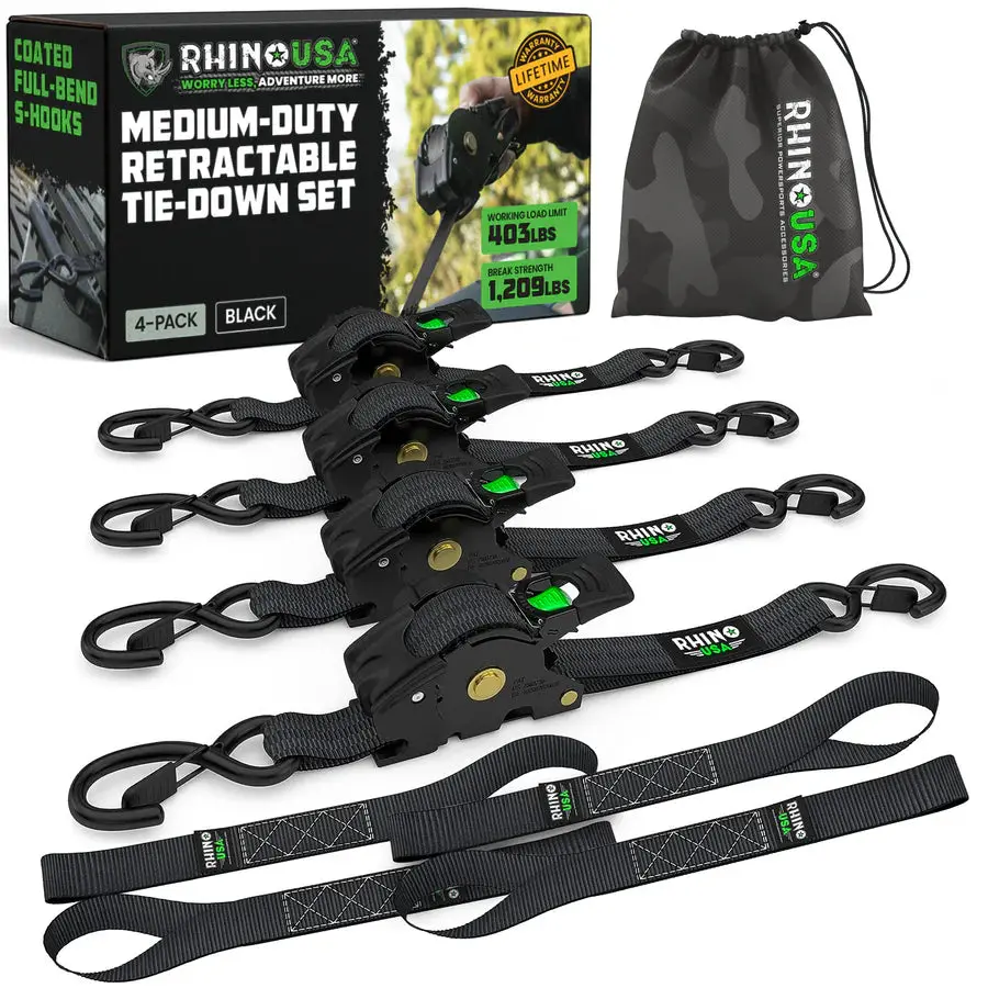 Rhino Usa 1" X 10' Retractable Ratchet Straps (4-Pack) | Td-Rsre1x10-R 2