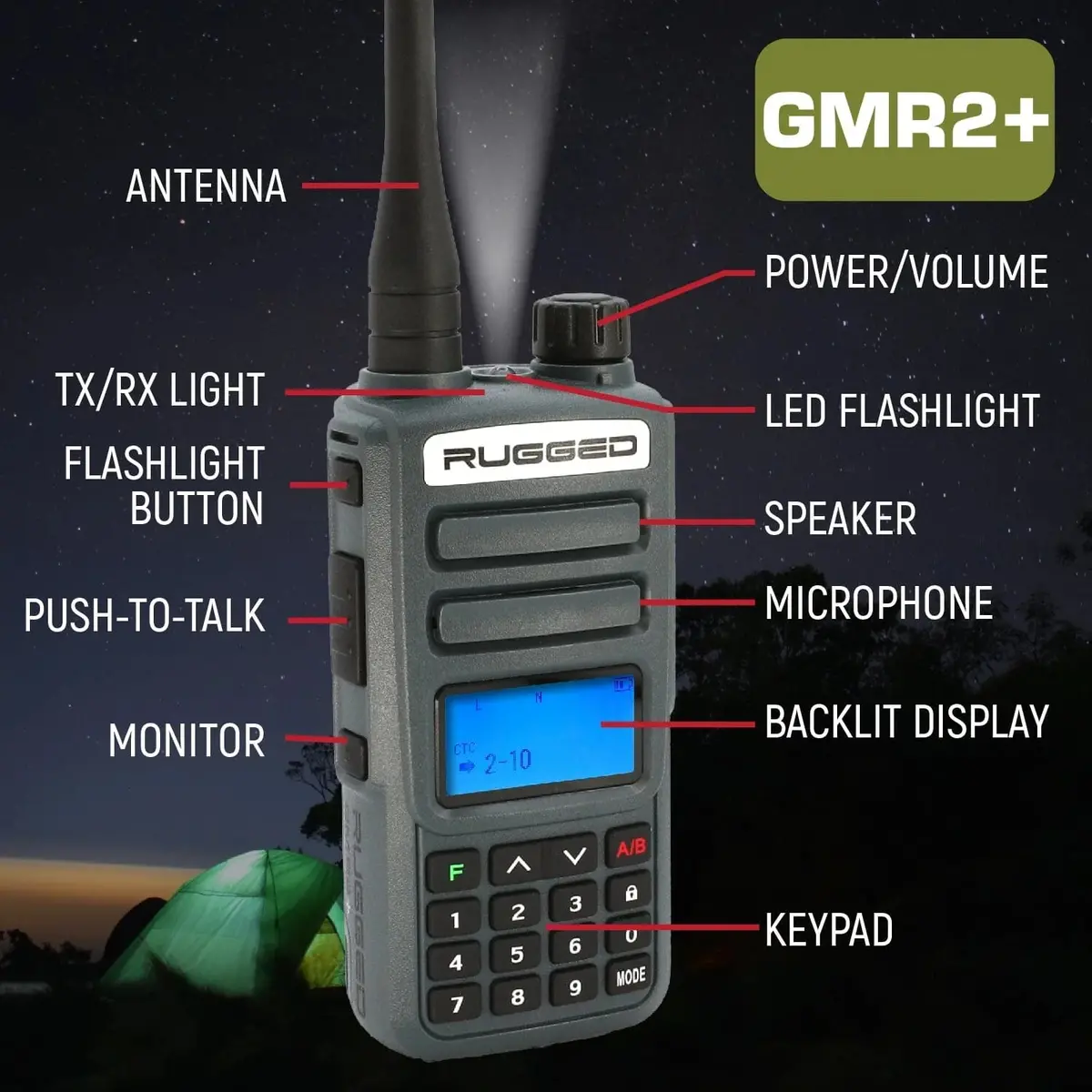 Rugged Radios Gmr2 Plus - Gmrs And Frs Two Way Handheld Radio W/ Hand Mic 2