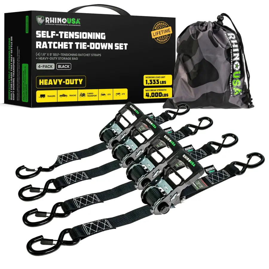 Rhino Usa 1.6" X 8' Self-Tensioning Ratchet Straps 1