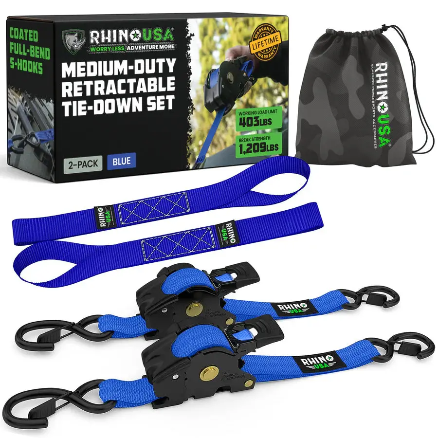 Rhino Usa 1" X 10' Retractable Ratchet Straps (2-Pack) 1