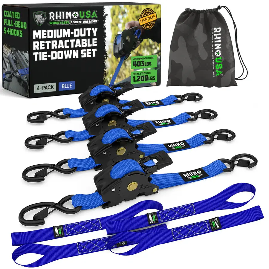 Rhino Usa 1" X 10' Retractable Ratchet Straps (4-Pack) | Td-Rsre1x10-R 3