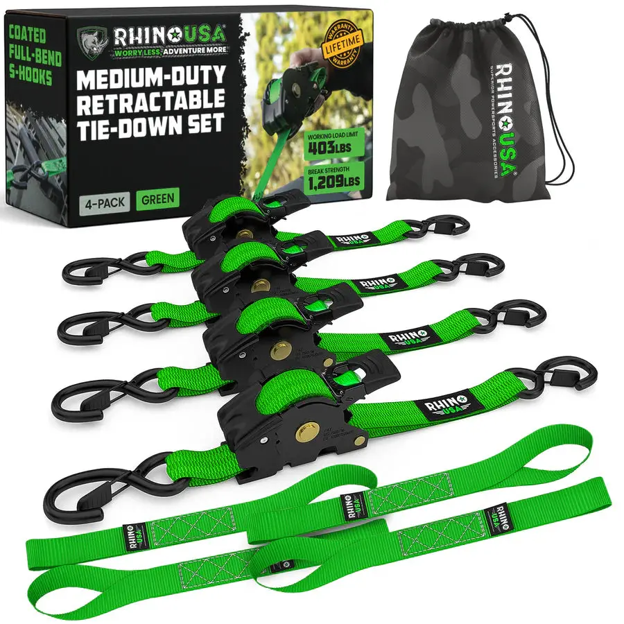 Rhino Usa 1" X 10' Retractable Ratchet Straps (4-Pack) | Td-Rsre1x10-R 1