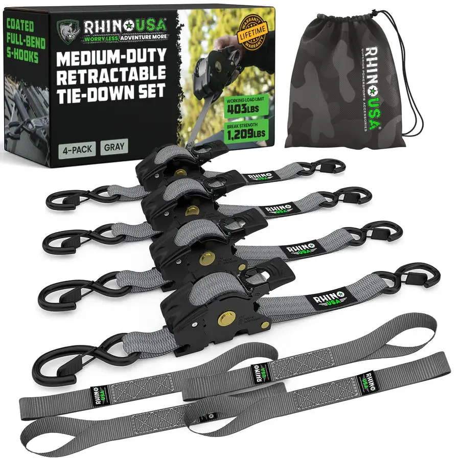 Rhino Usa 1" X 10' Retractable Ratchet Straps (4-Pack) | Td-Rsre1x10-R 4