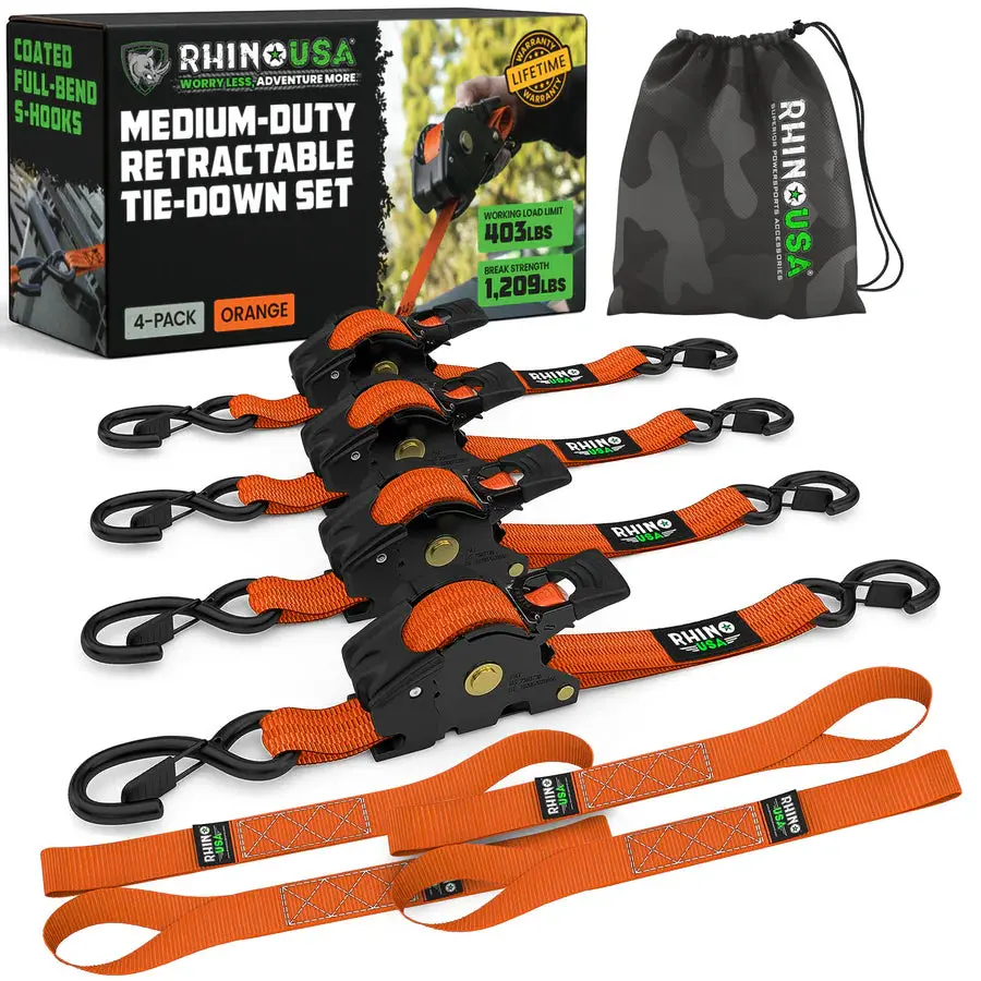 Rhino Usa 1" X 10' Retractable Ratchet Straps (4-Pack) | Td-Rsre1x10-R 6