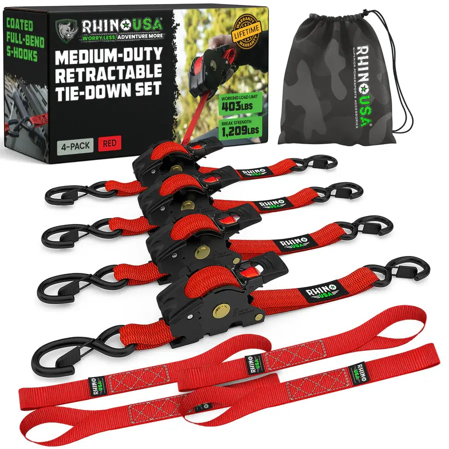 Rhino Usa 1" X 10' Retractable Ratchet Straps (4-Pack) | Td-Rsre1x10-R 5