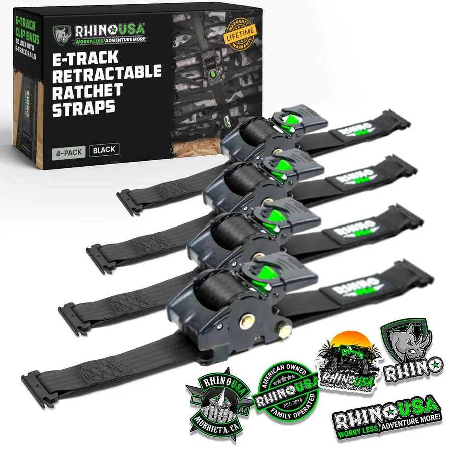 Rhino Usa 2" X 10' Retractable E-Track Ratchet Straps (4-Pack) | Td-Rsre2x10-Etrk-4 1