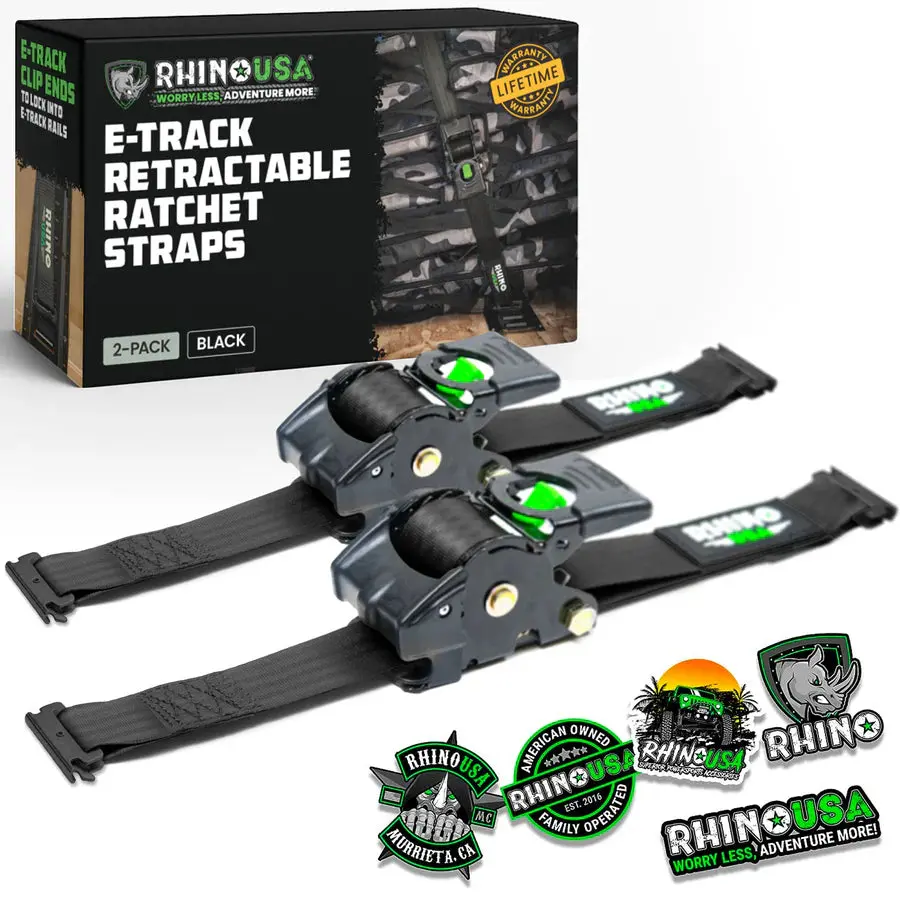 Rhino Usa 2" X 10' Retractable E-Track Ratchet Straps (2-Pack) | Td-Rsre2x10-Etrk 1