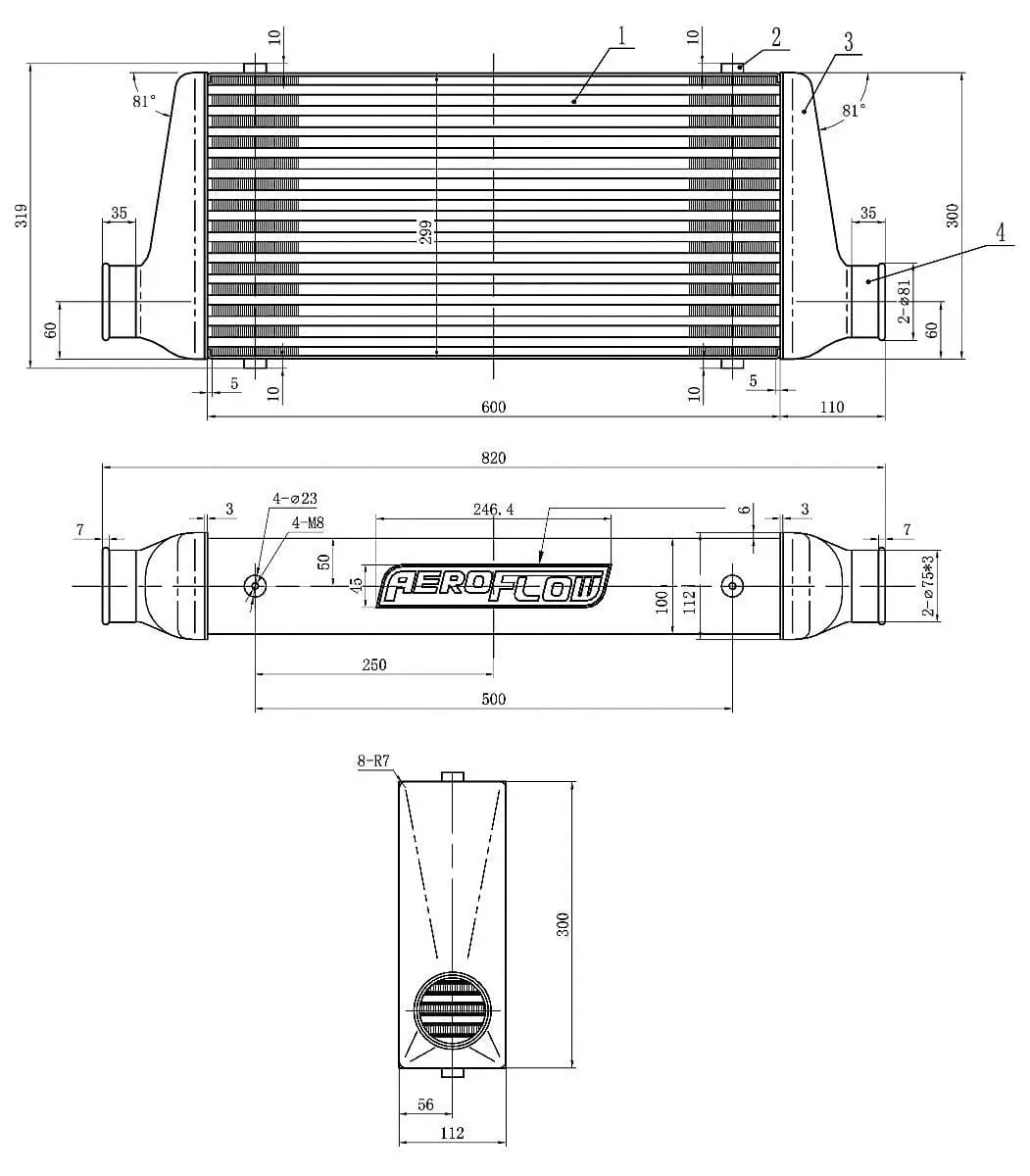 Af90 Race-Spec 600X300X100Mm Black Powder-Coated Aluminium Intercooler 2