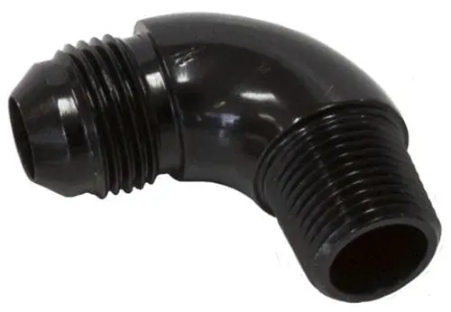 Full-Flow 90° Npt-To-An Adapter – 3/8" Npt To -8An Black Anodized Fitting 1